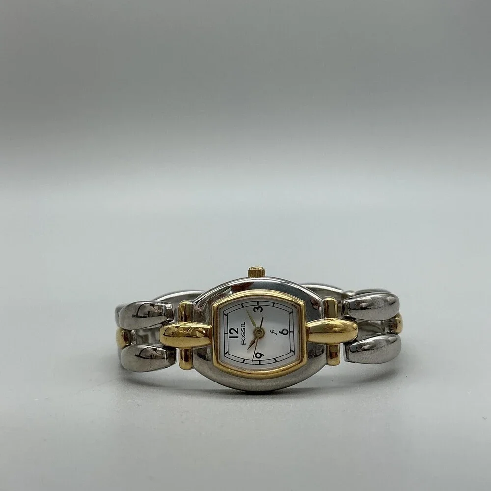 Fossil F2 ES-8680 Womens Watch 20mm Two Tone Silver Gold New Battery 6.5